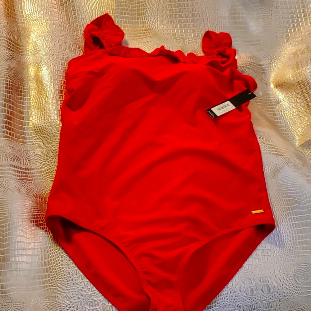 Nicole Miller Dark Coral 3X swimsuit one-piece